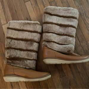 Timberland Kickadila Women's Camel Leather and Faux Fur Winter Boots